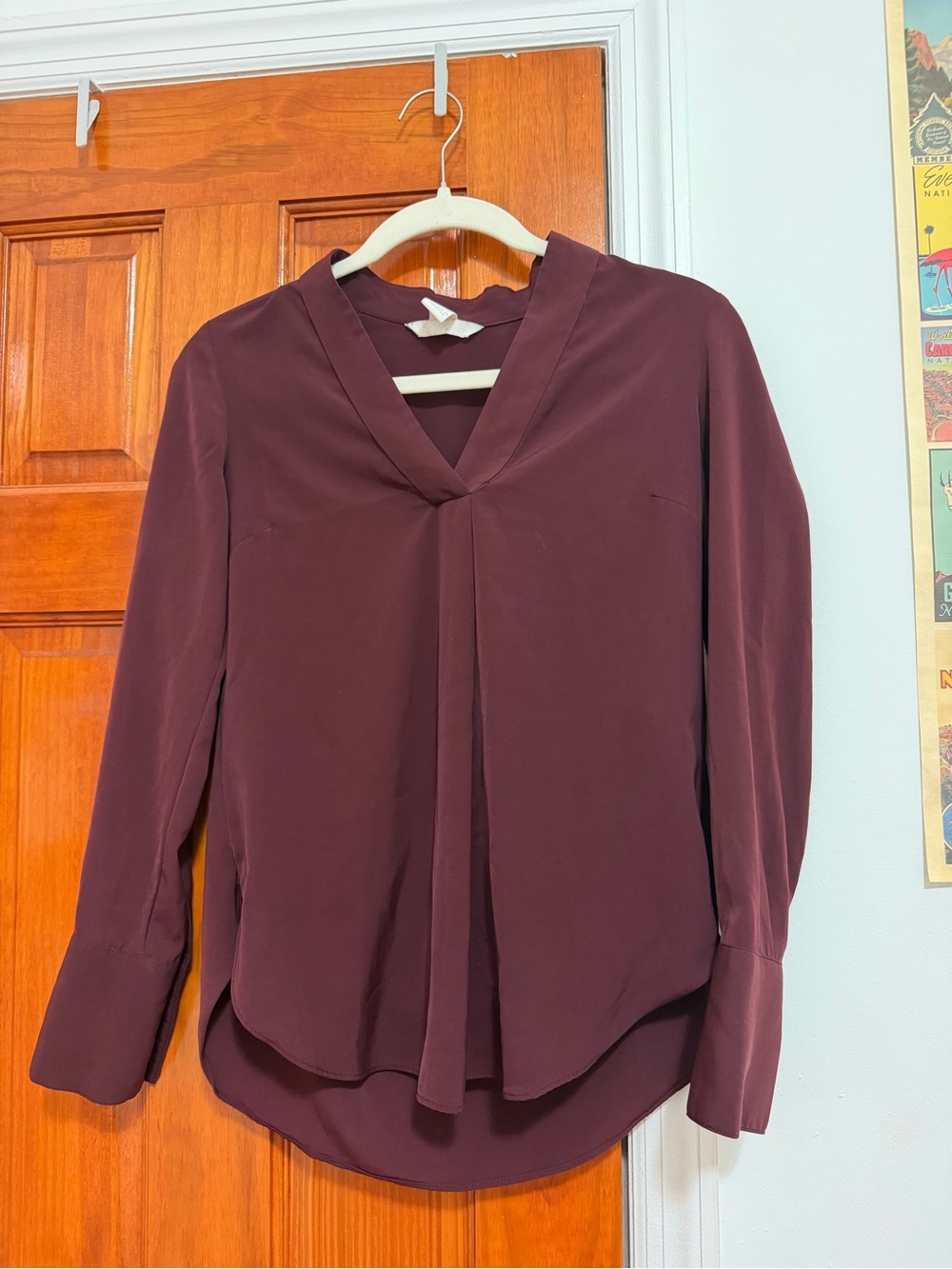 H&M Women's V-Neck Long Sleeve Blouse - Burgundy